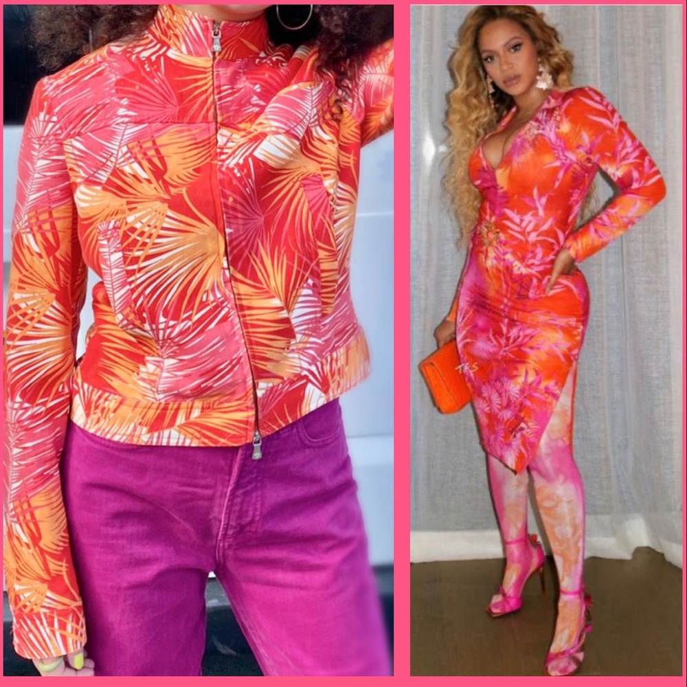 RARE Versace jungle print denim jacket Orange PINK